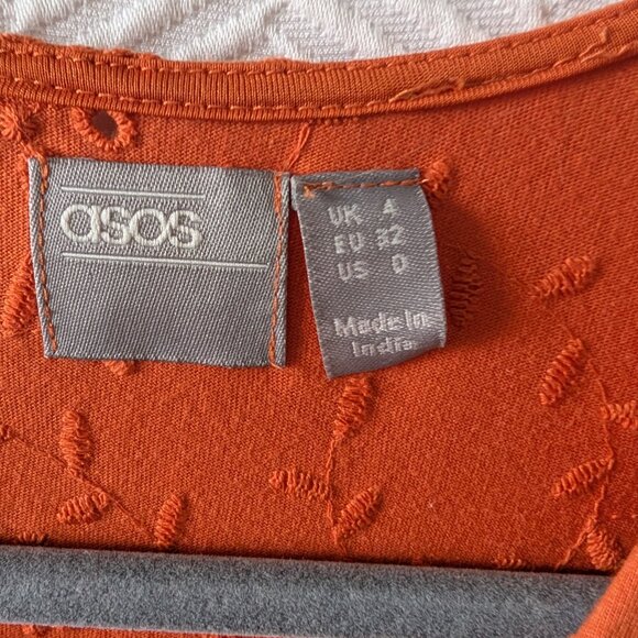 ASOS Orange Broderie Eyelet Cotton Midi Dress Boho Size 0 100% Cotton Fall - Picture 4 of 11